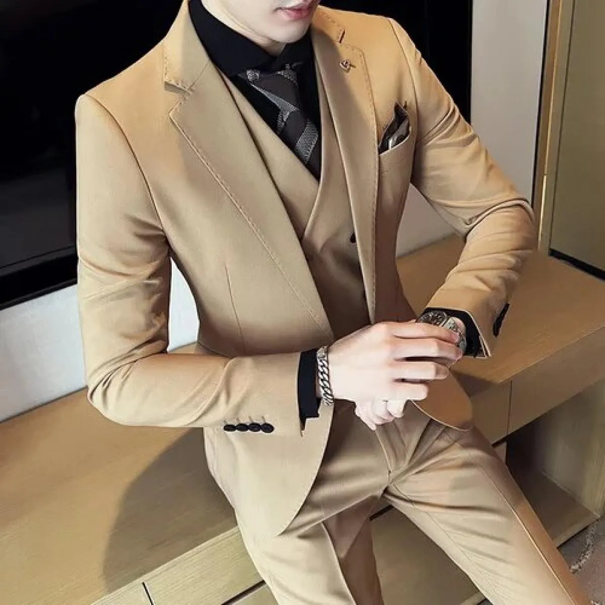 2023 moda uomo nuovo business tinta unita abito slim / slim fit gilet doppiopetto abito blazer giacca cappotto gilet