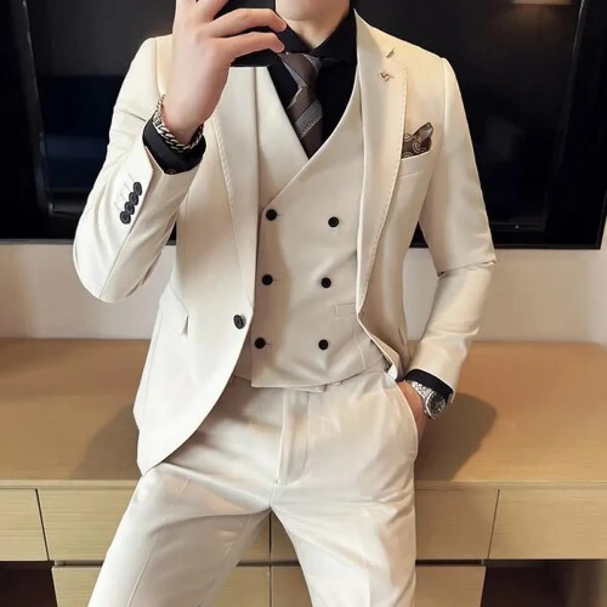 2023 moda uomo nuovo business tinta unita abito slim / slim fit gilet doppiopetto abito blazer giacca cappotto gilet