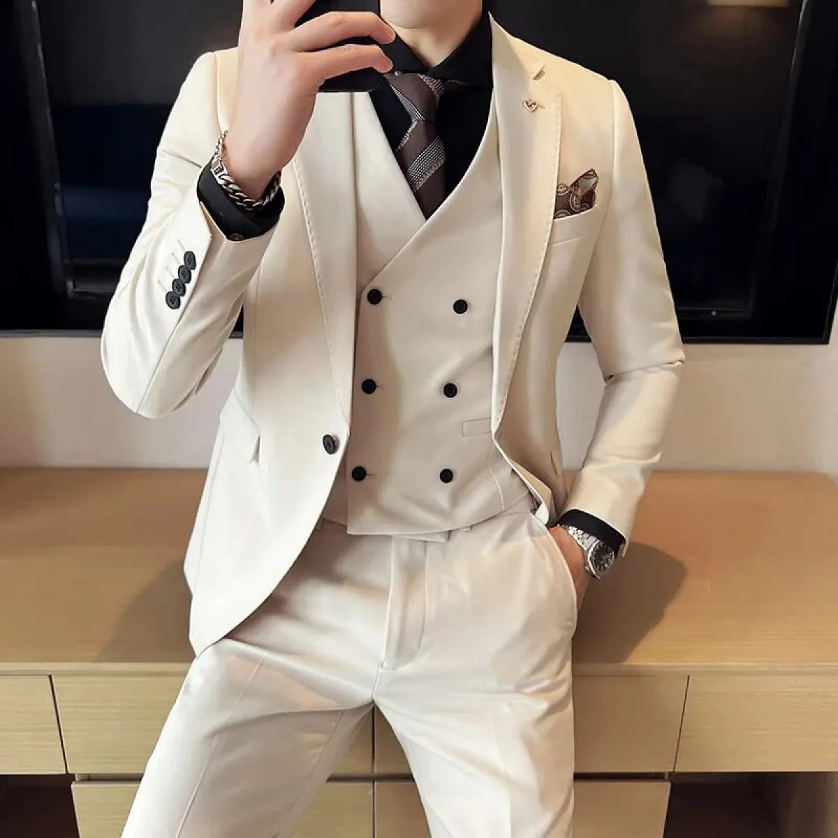 2023 moda uomo nuovo business tinta unita abito slim / slim fit gilet doppiopetto abito blazer giacca cappotto gilet