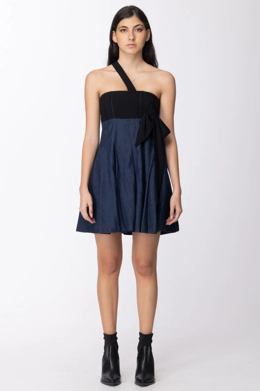Abito bicolor con fiocco Denim