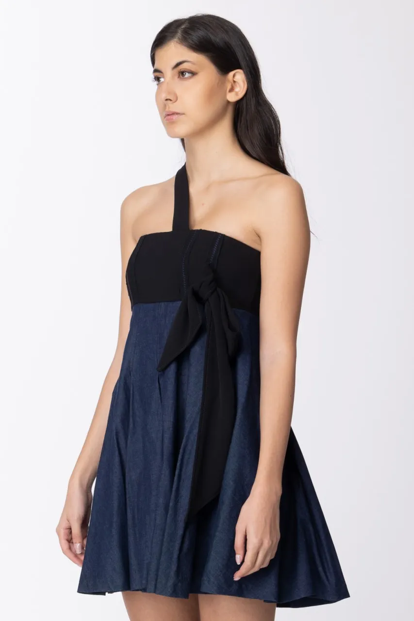 Abito bicolor con fiocco Denim