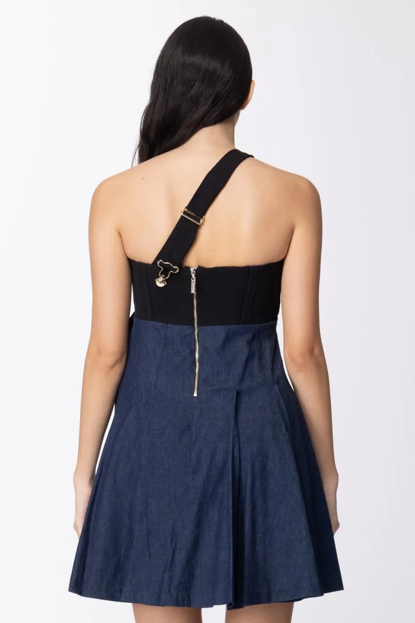 Abito bicolor con fiocco Denim