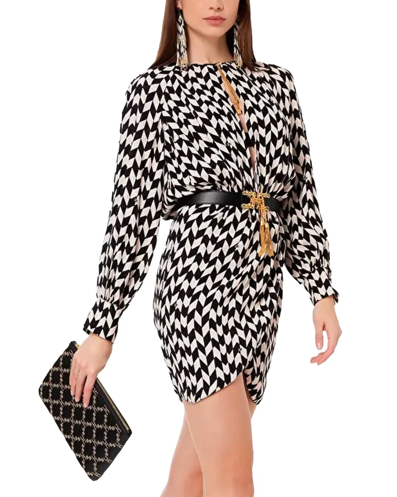 Abito georgette spiga nero burro