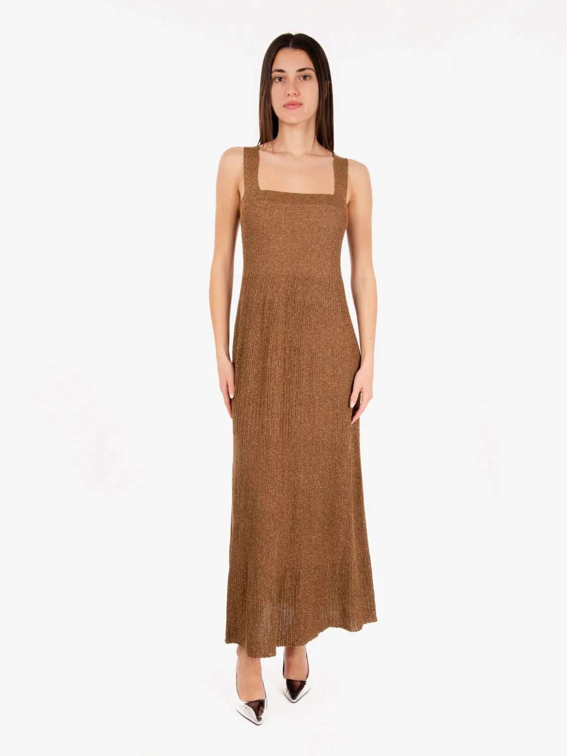 Abito lungo lurex bronze