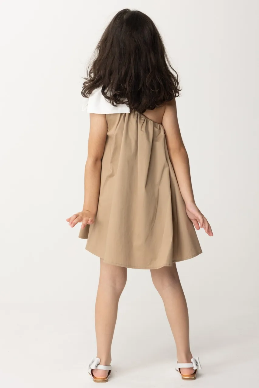Abito prendisole monospalla con fiocco SAND/IVORY