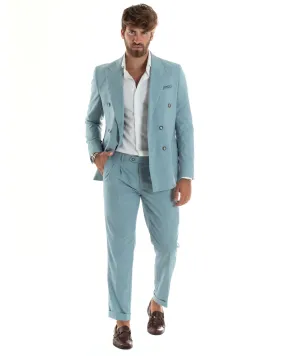 Abito Uomo Completo Sartoriale Doppiopetto Elegante Giacca Pantaloni Casual Tinta Unita Verde Acqua GIOSAL-AE1069A