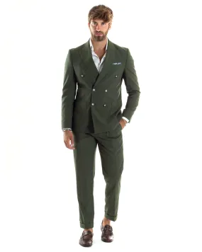 Abito Uomo Completo Sartoriale Doppiopetto Elegante Giacca Pantaloni Casual Tinta Unita Verde GIOSAL-AE1068A
