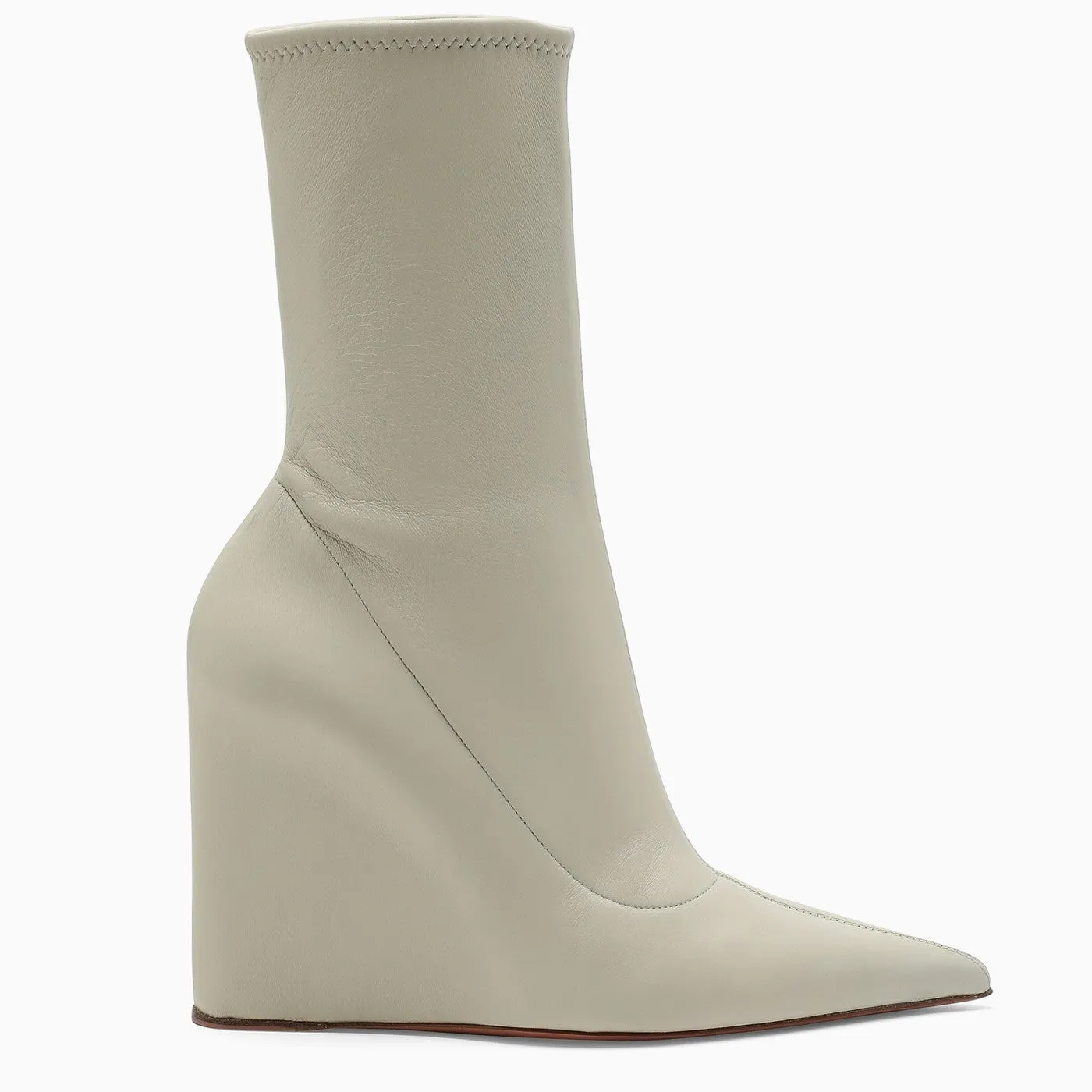 Amina Muaddi White Leather Danielle Stivali a cuneo