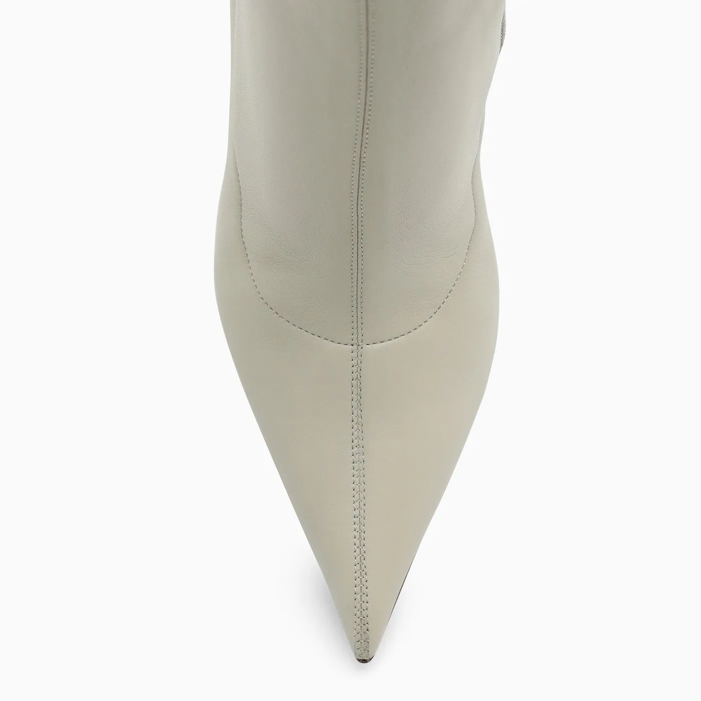 Amina Muaddi White Leather Danielle Stivali a cuneo