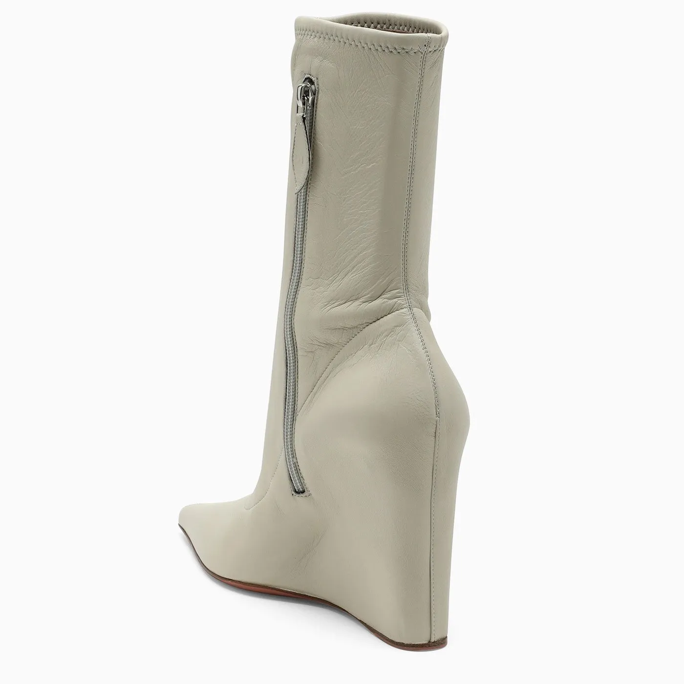 Amina Muaddi White Leather Danielle Stivali a cuneo