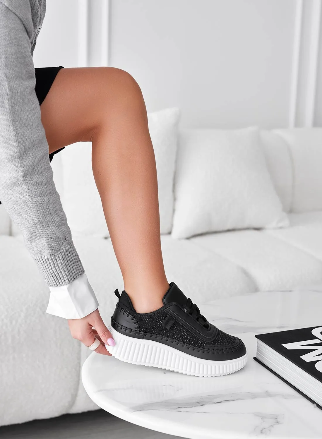 ANTONELLA - Sneakers nere con inserti e strass
