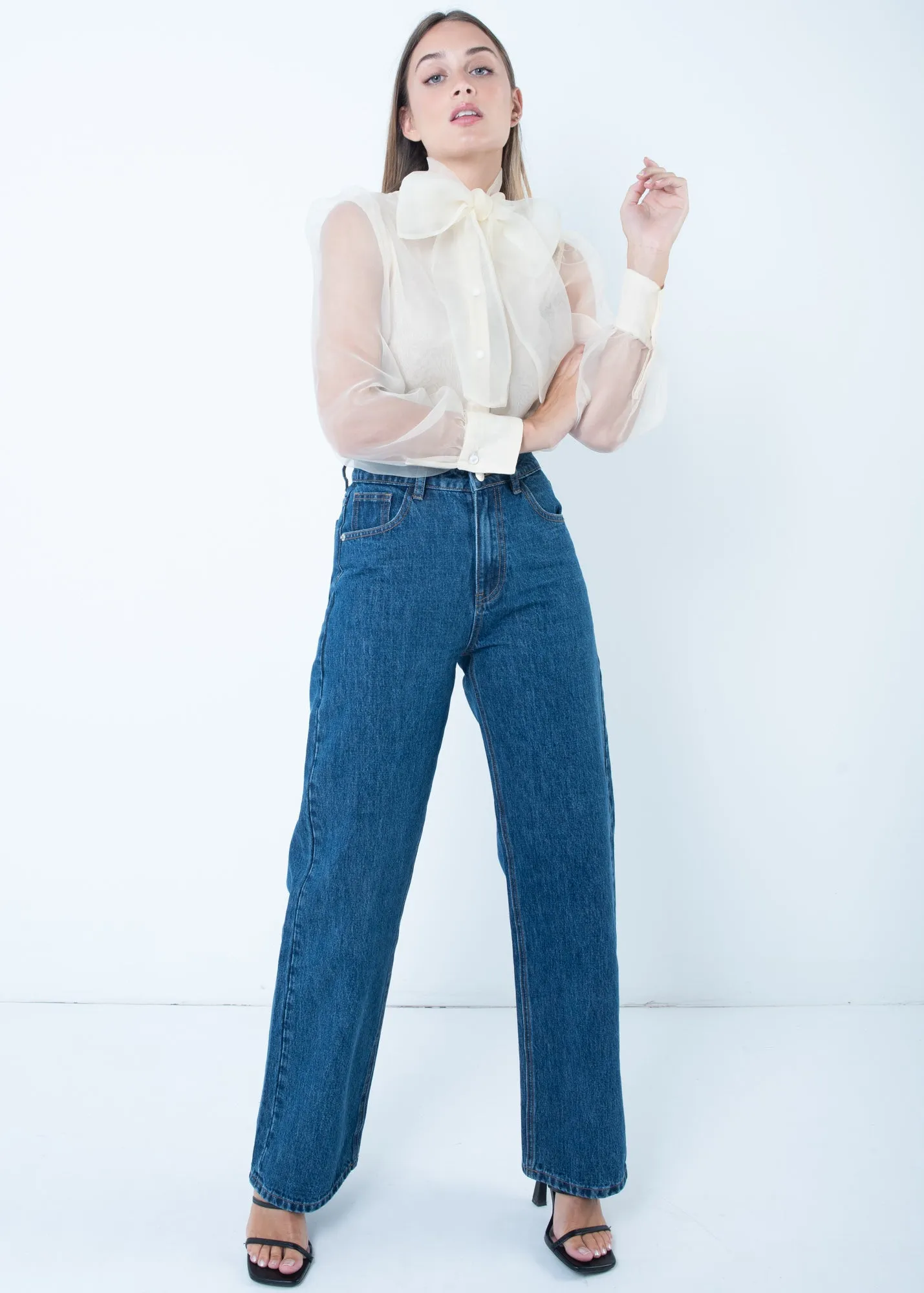 Blusa con fiocco in organza