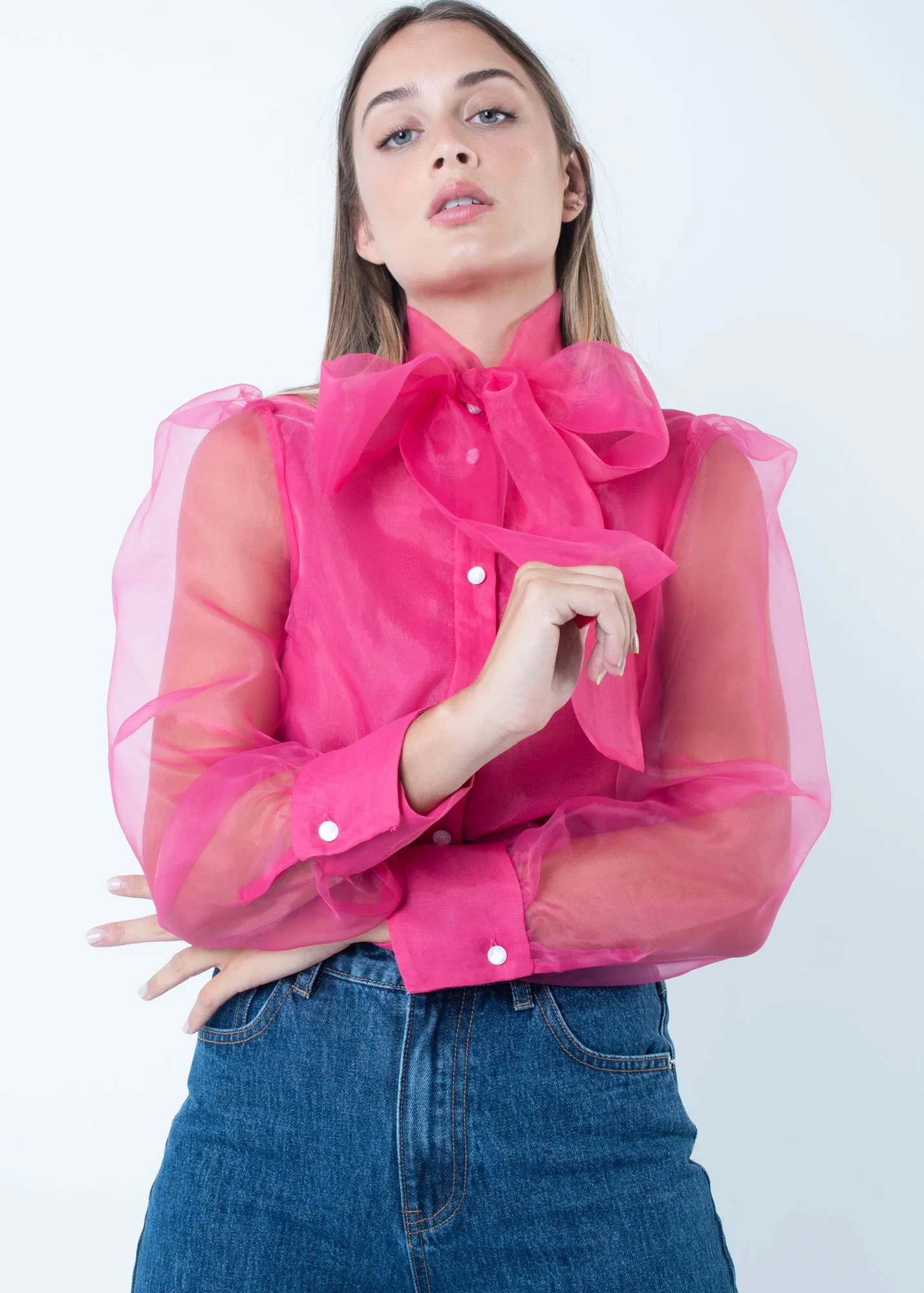 Blusa con fiocco in organza