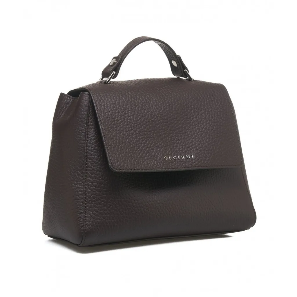 Borsa a mano in nappa Sveva Soft Small marrone scuro