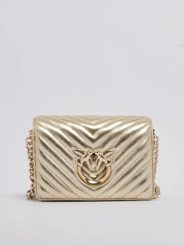 Borsa donna Pinko Mini Love Bag Click in nappa trapuntata Oro