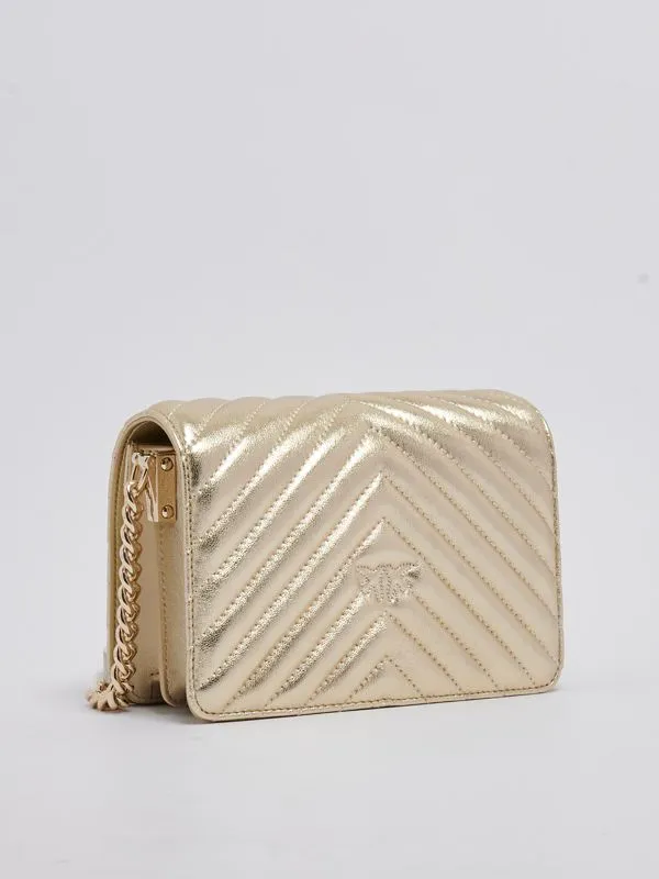 Borsa donna Pinko Mini Love Bag Click in nappa trapuntata Oro