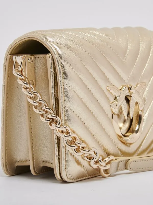 Borsa donna Pinko Mini Love Bag Click in nappa trapuntata Oro