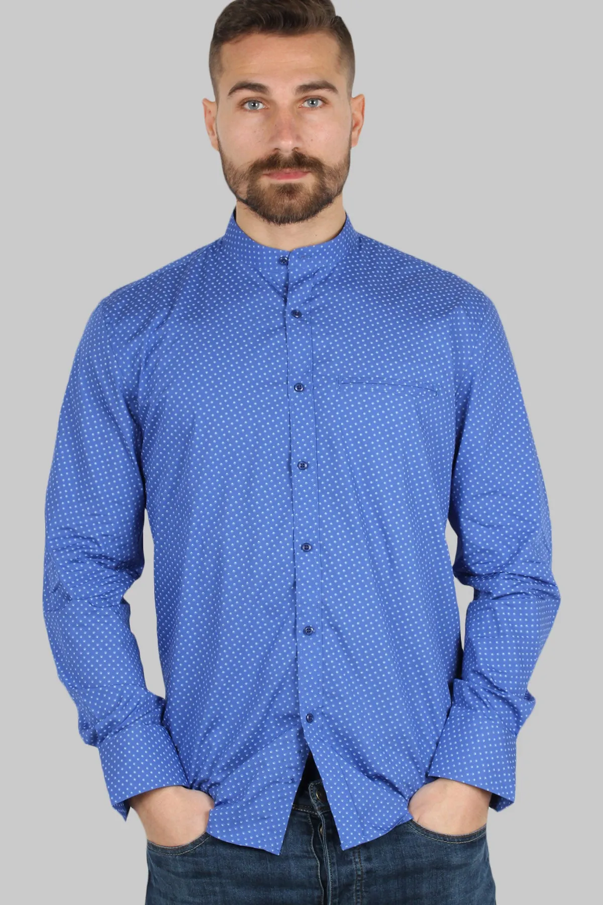 Camicia coreana uomo con microfantasia a contrasto