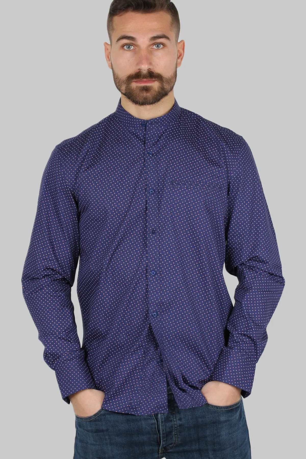 Camicia coreana uomo con microfantasia a contrasto