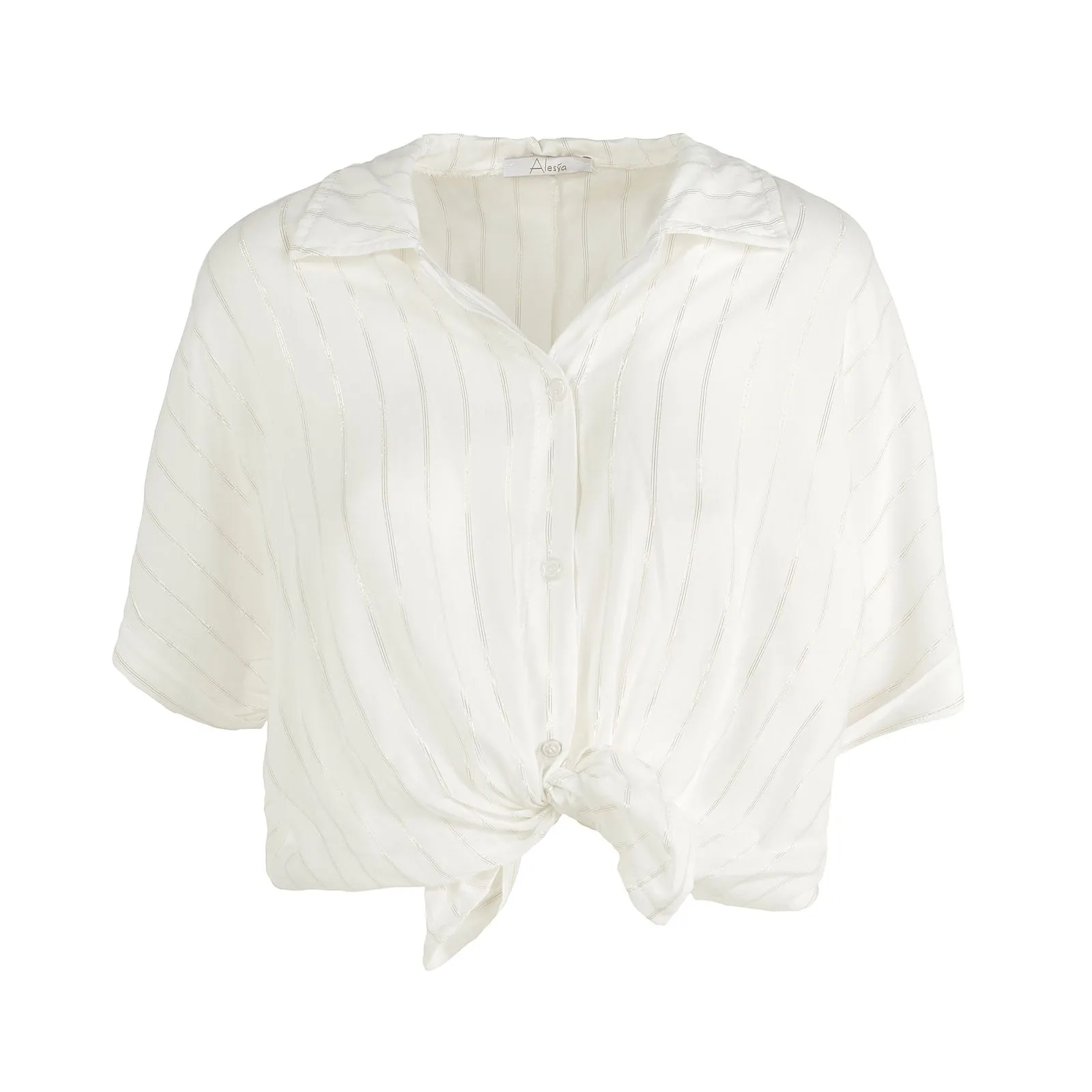 Camicia corta bianca a righe oro con fiocco