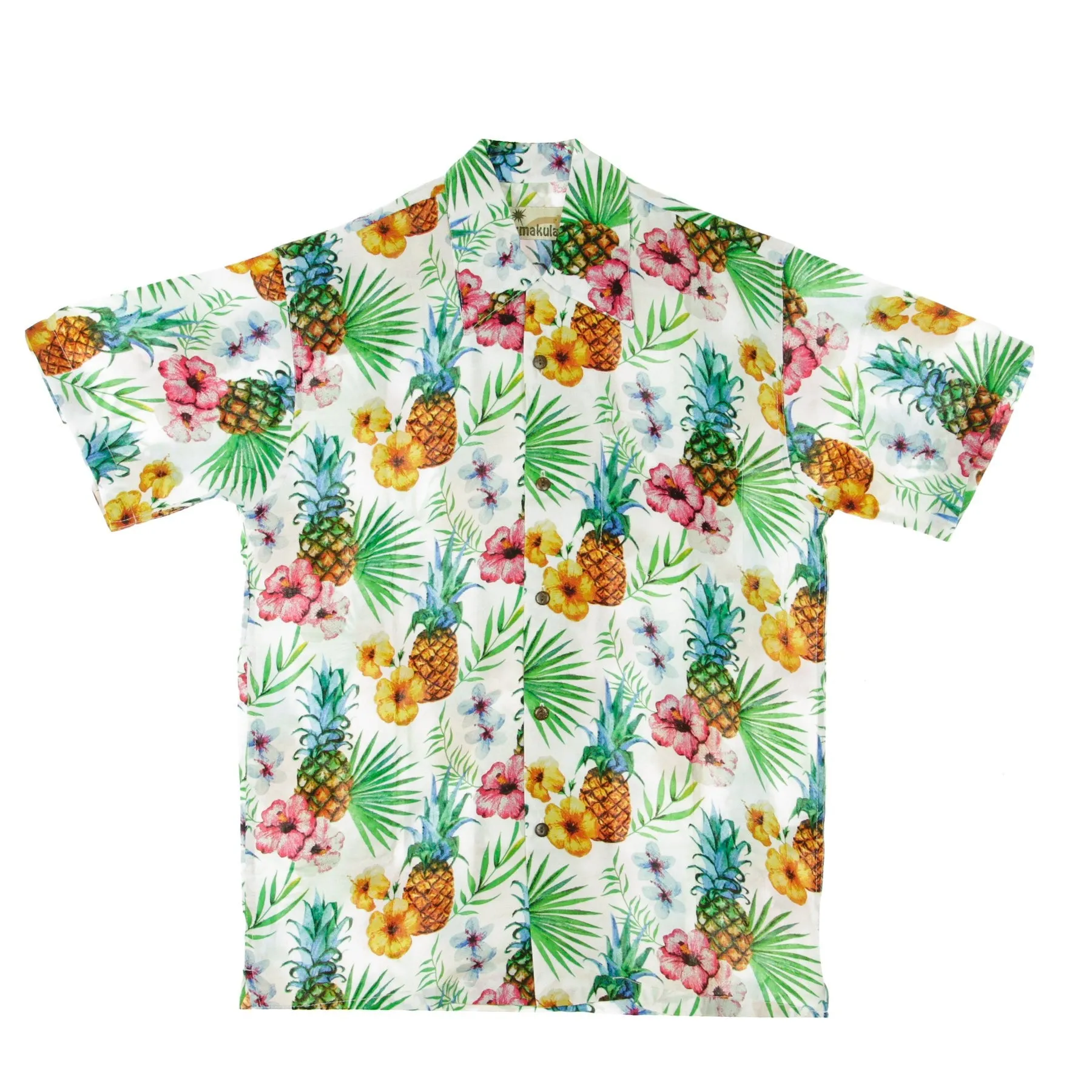 Camicia Manica Corta Uomo Hawaiian Shirt Pineapple Off White