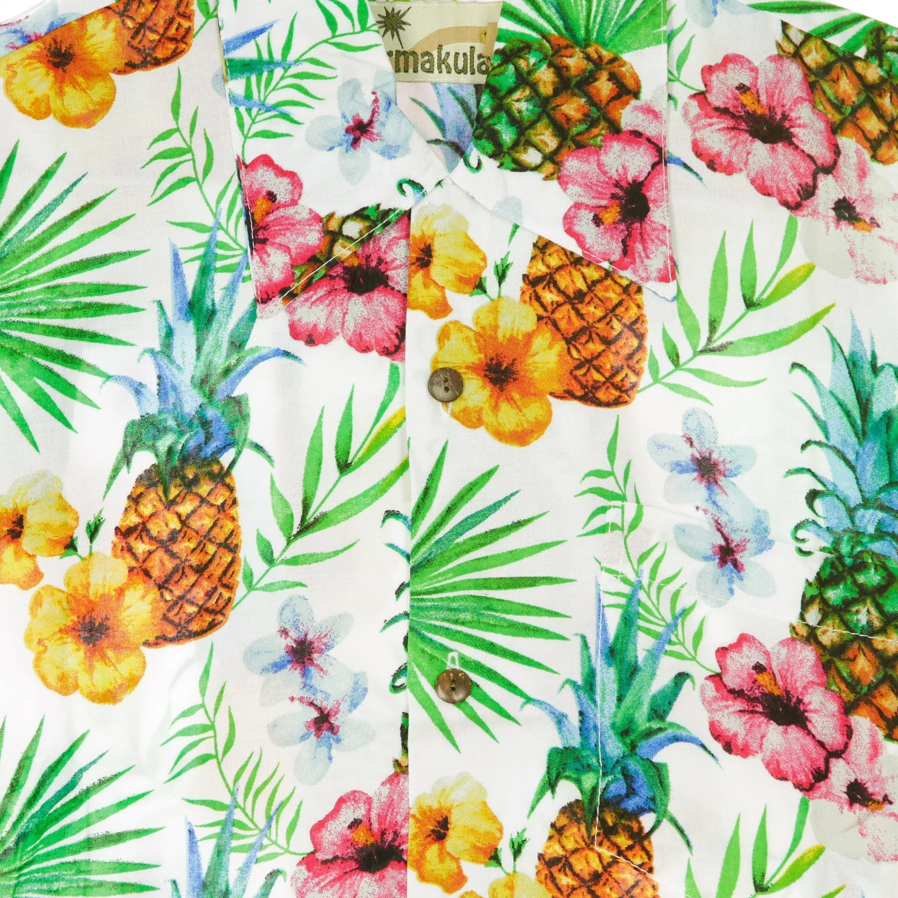 Camicia Manica Corta Uomo Hawaiian Shirt Pineapple Off White