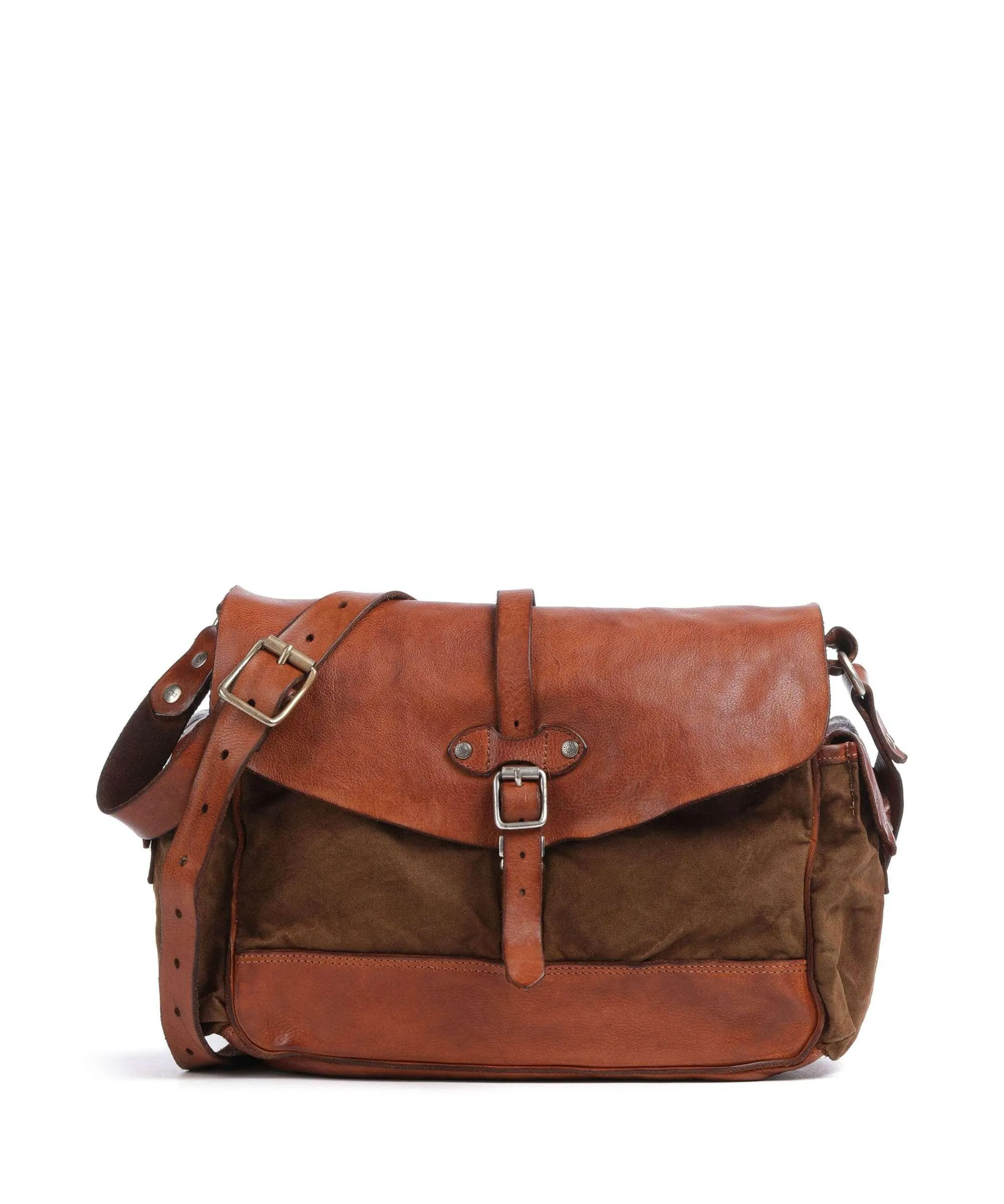  Campomaggi Borsa a spalla pelle di vacchetta grana, cotone cognac  
