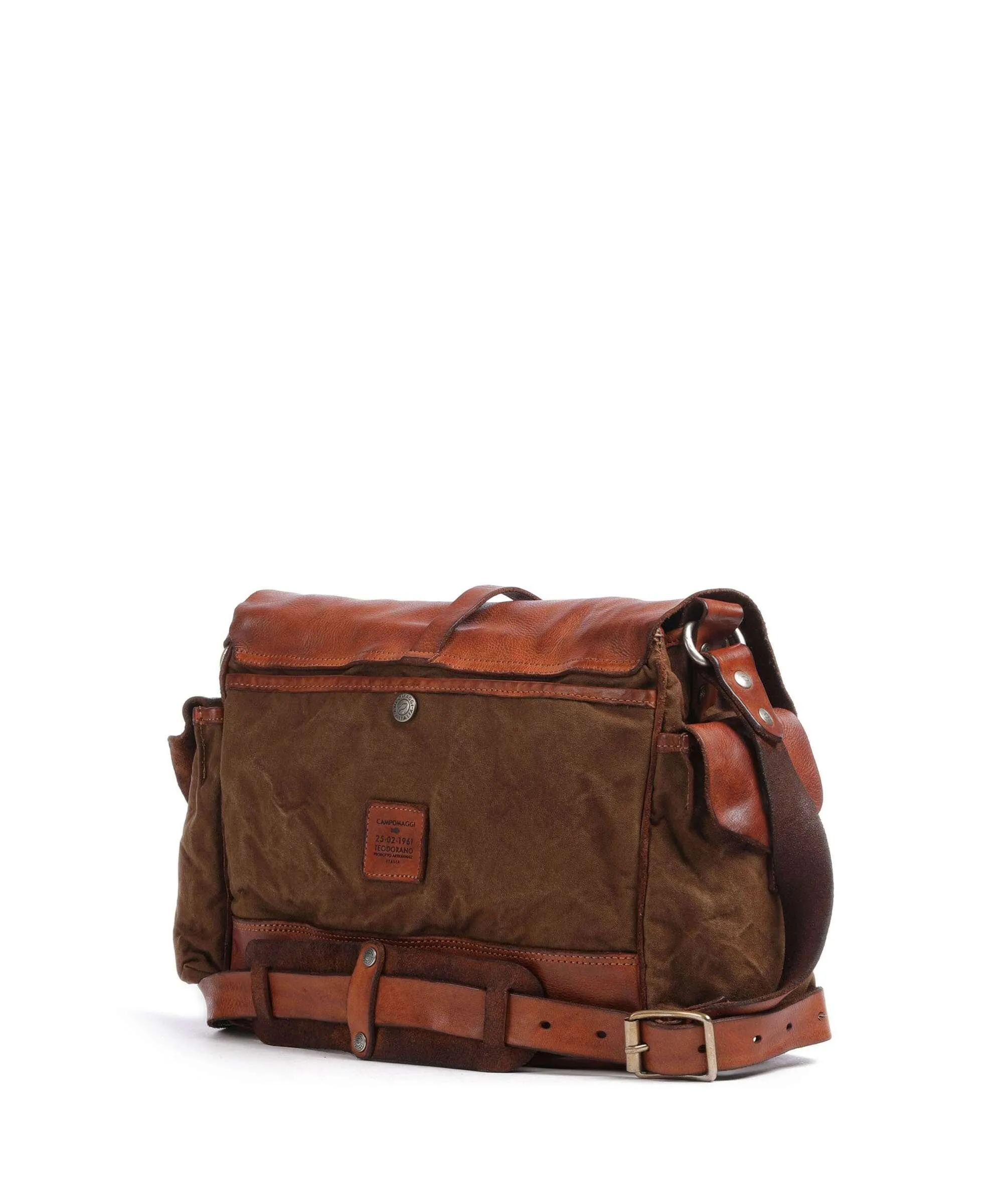  Campomaggi Borsa a spalla pelle di vacchetta grana, cotone cognac  