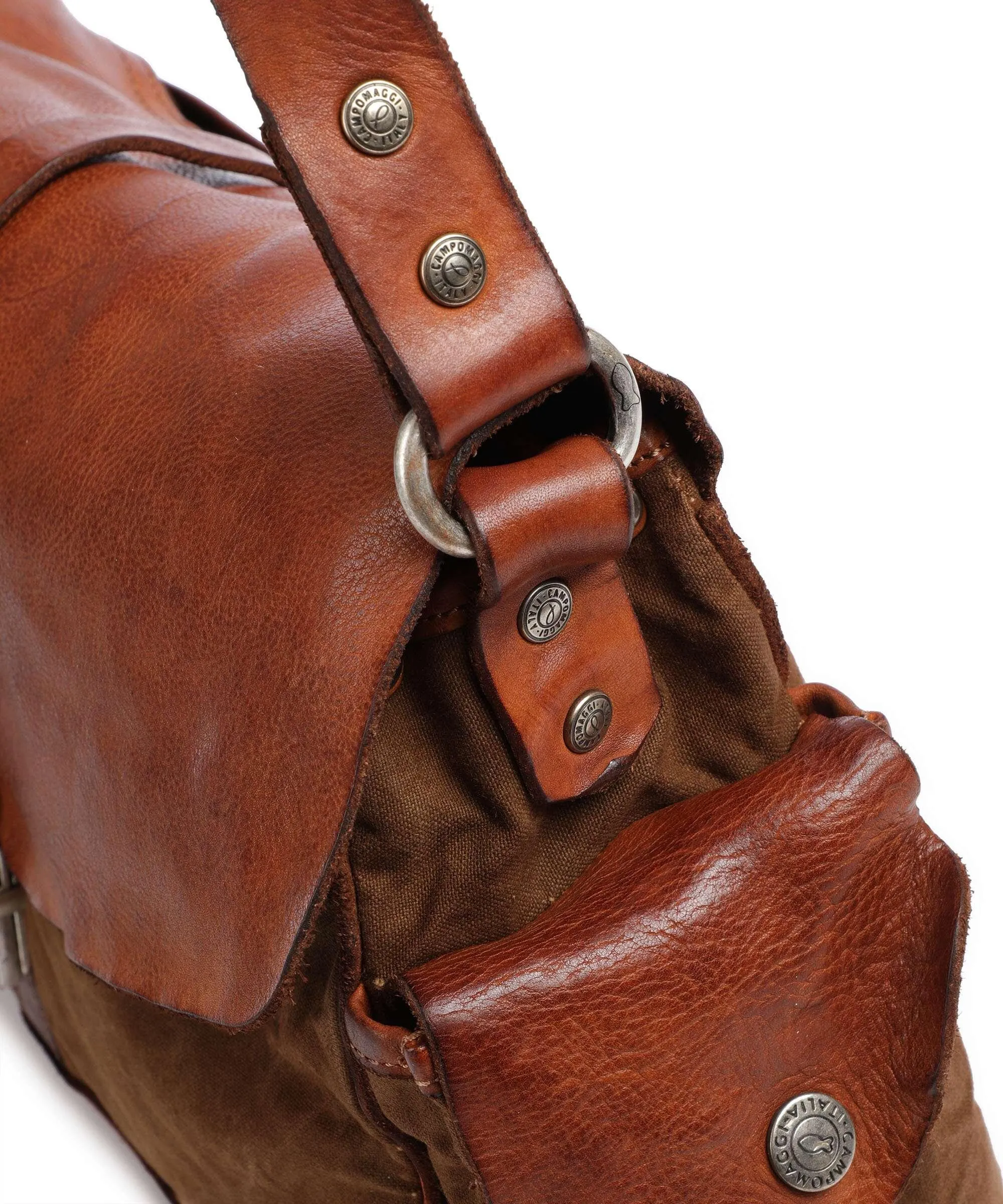  Campomaggi Borsa a spalla pelle di vacchetta grana, cotone cognac  