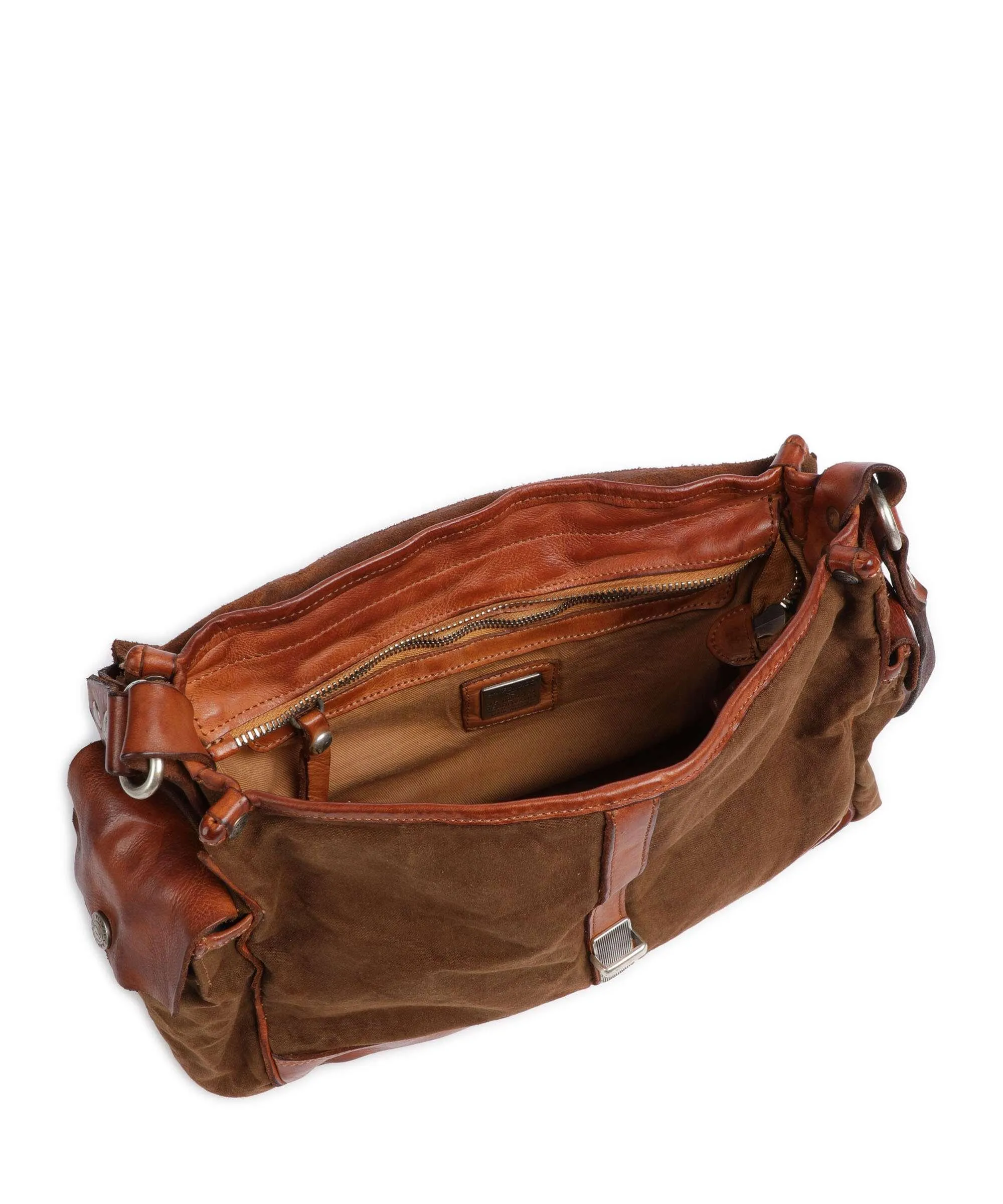  Campomaggi Borsa a spalla pelle di vacchetta grana, cotone cognac  