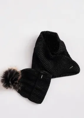 Cappello con pon pon e scaldacollo lurex