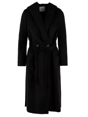 Cappotto lungo da Donna con cinta in vita e cappuccio nero
