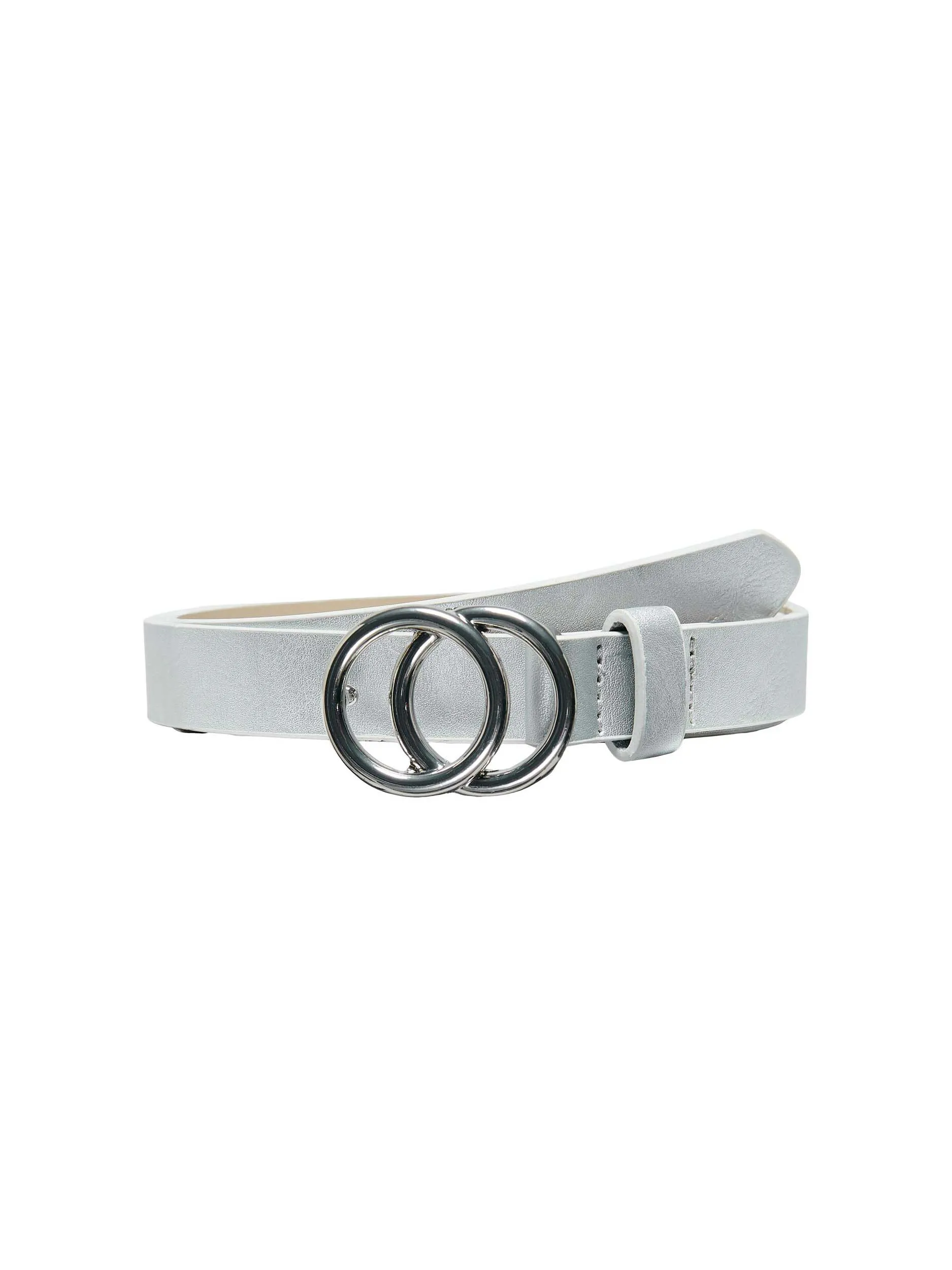 Cintura color argento in similpelle con fibbia a cerchi in metallo S-L