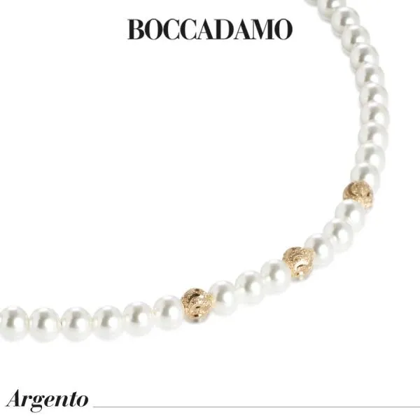 Collana placcata oro giallo con perle  e sfere effetto ondulato    