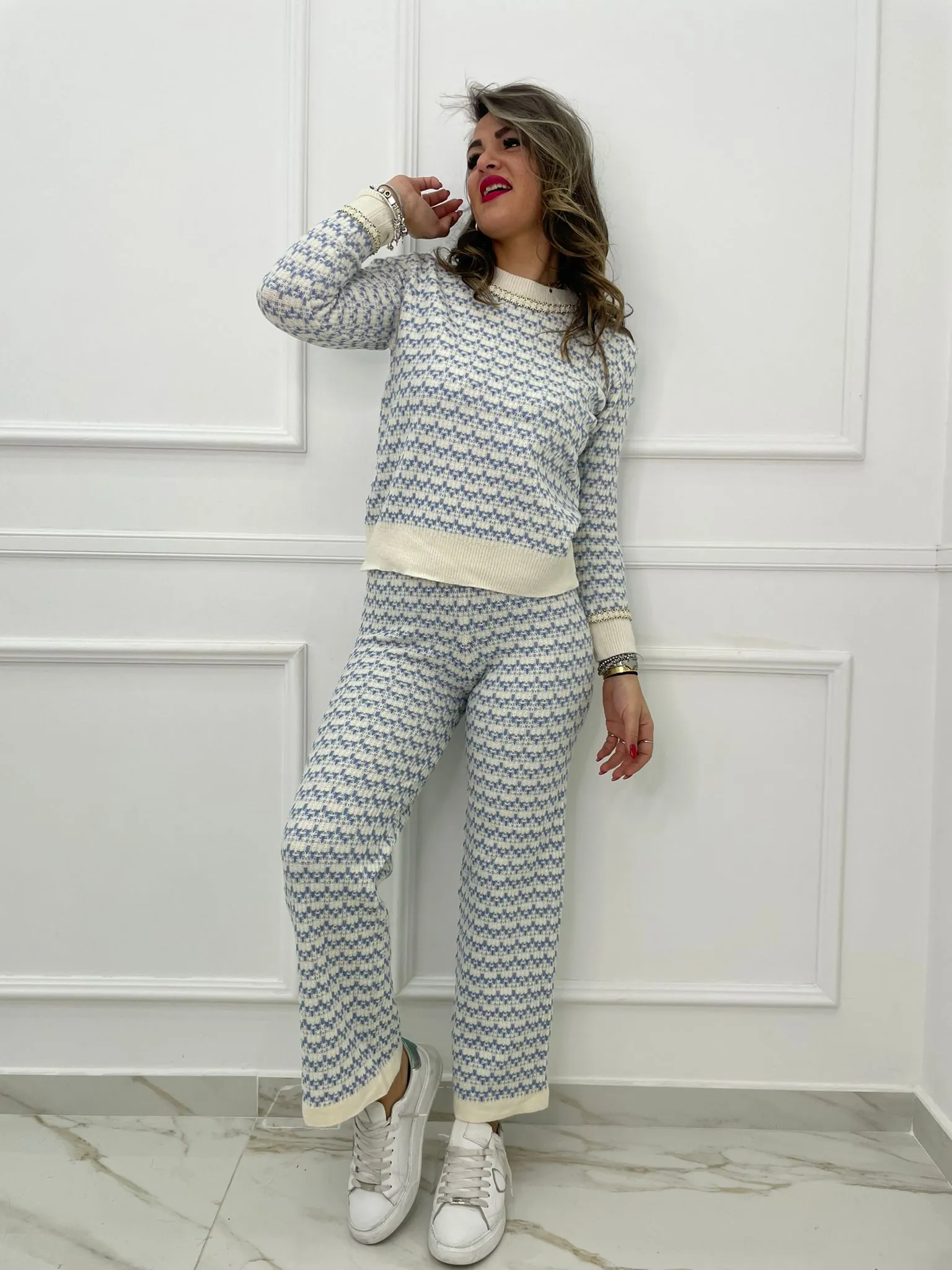 Coordinato 2 pezzi in simil lana pied de poule