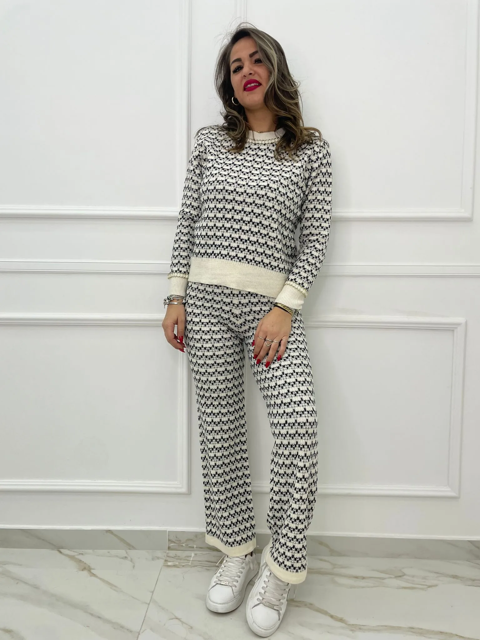 Coordinato 2 pezzi in simil lana pied de poule