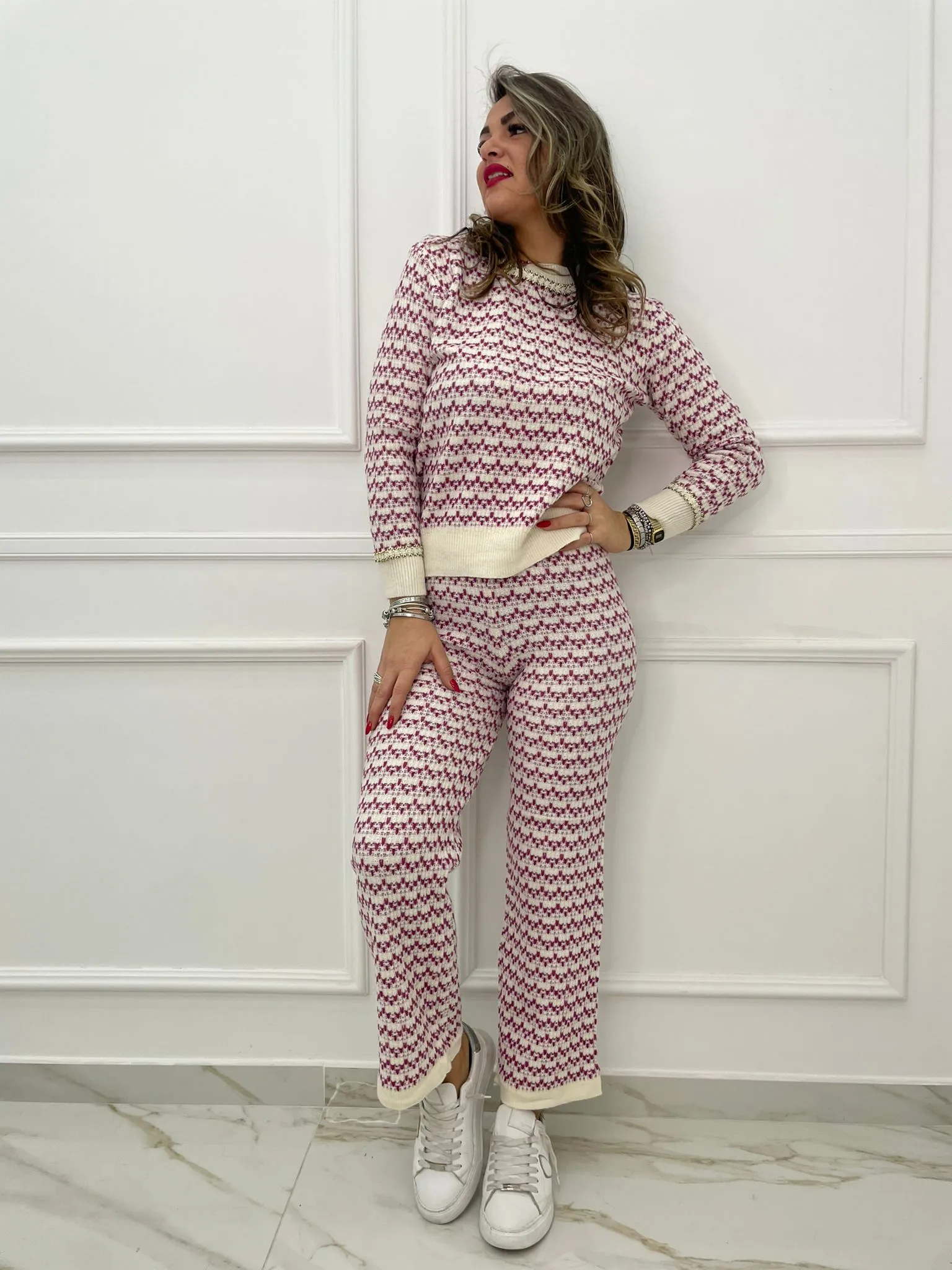 Coordinato 2 pezzi in simil lana pied de poule