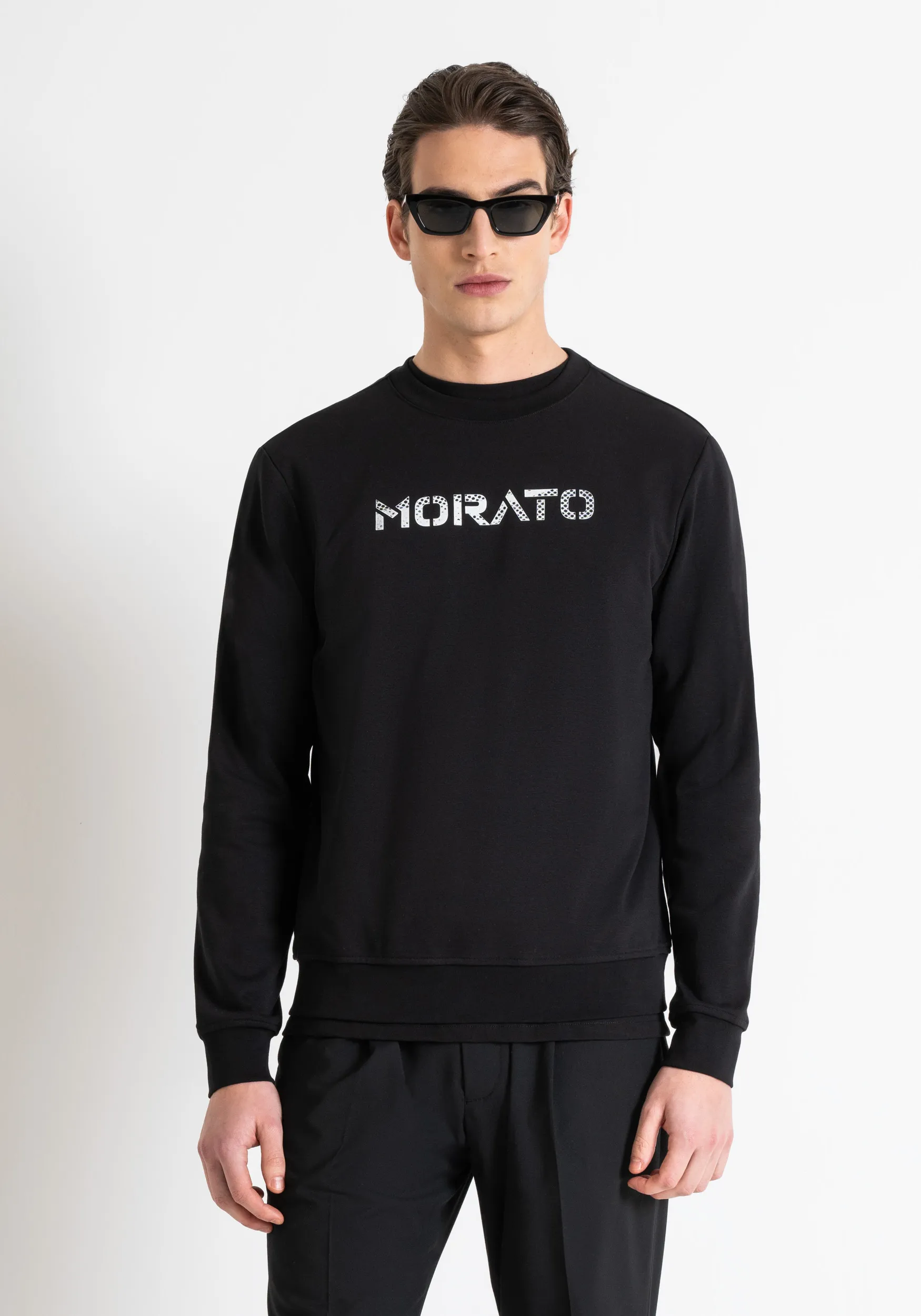FELPA REGULAR FIT IN COTONE MISTO E POLIESTERE SOSTENIBILE CON STAMPA LOGO