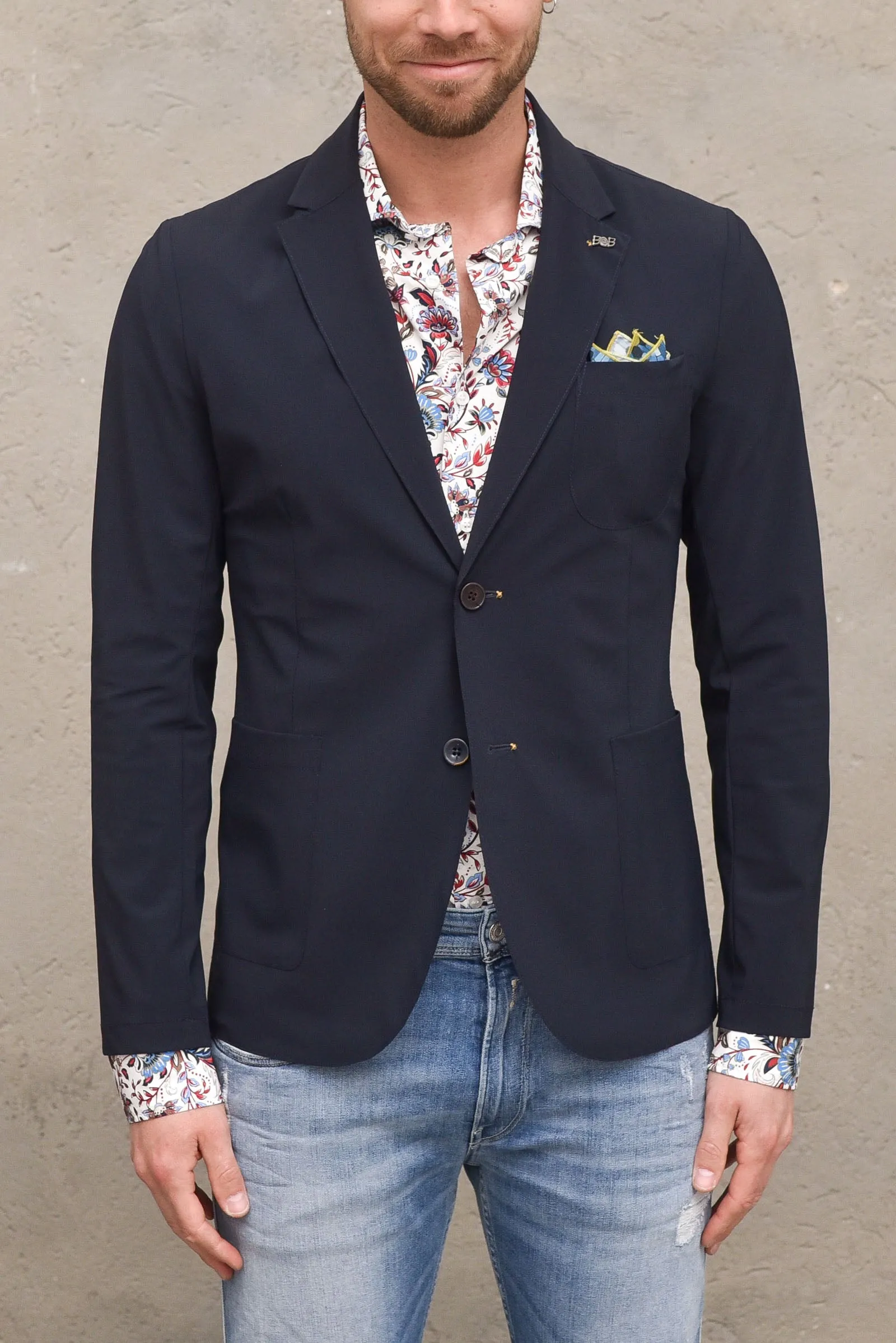 Giacca uomo tessuto tecnico con pochette dark blue. FRICKY438T438BLUE