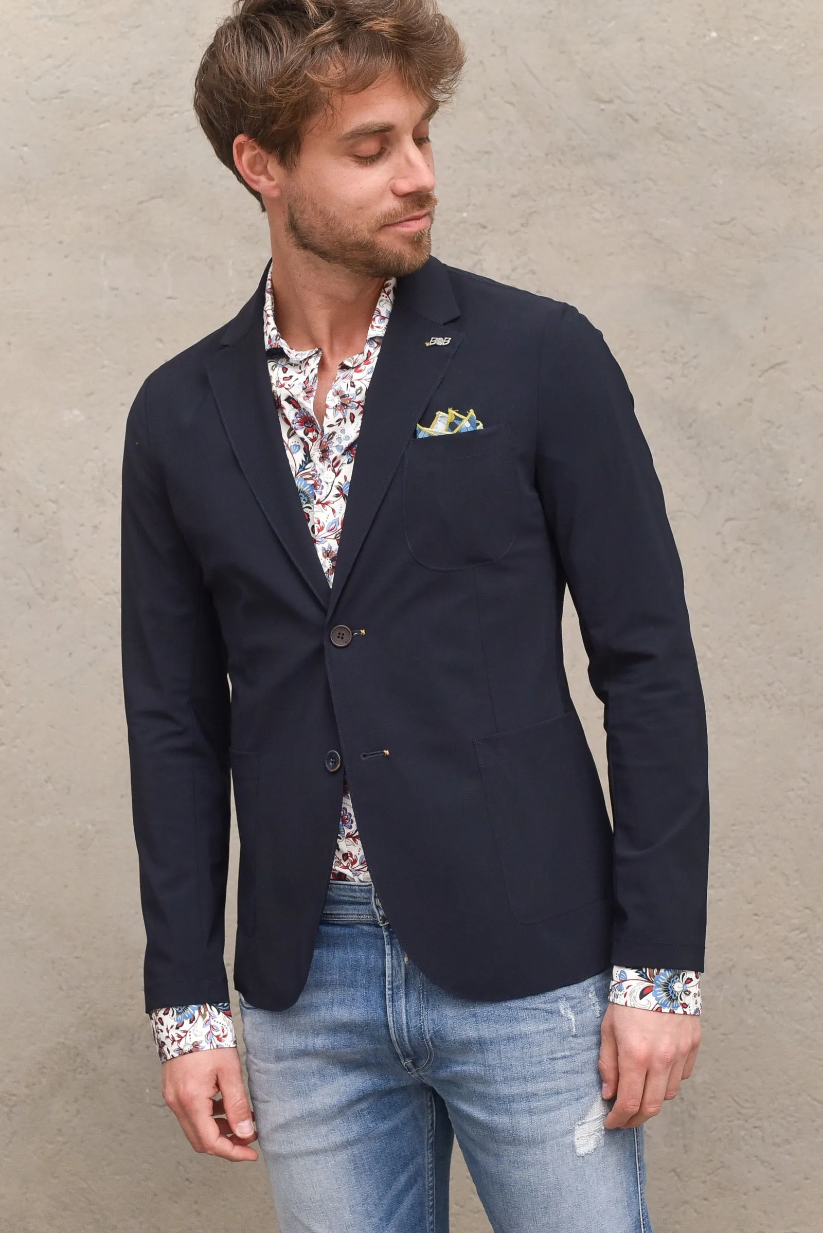 Giacca uomo tessuto tecnico con pochette dark blue. FRICKY438T438BLUE