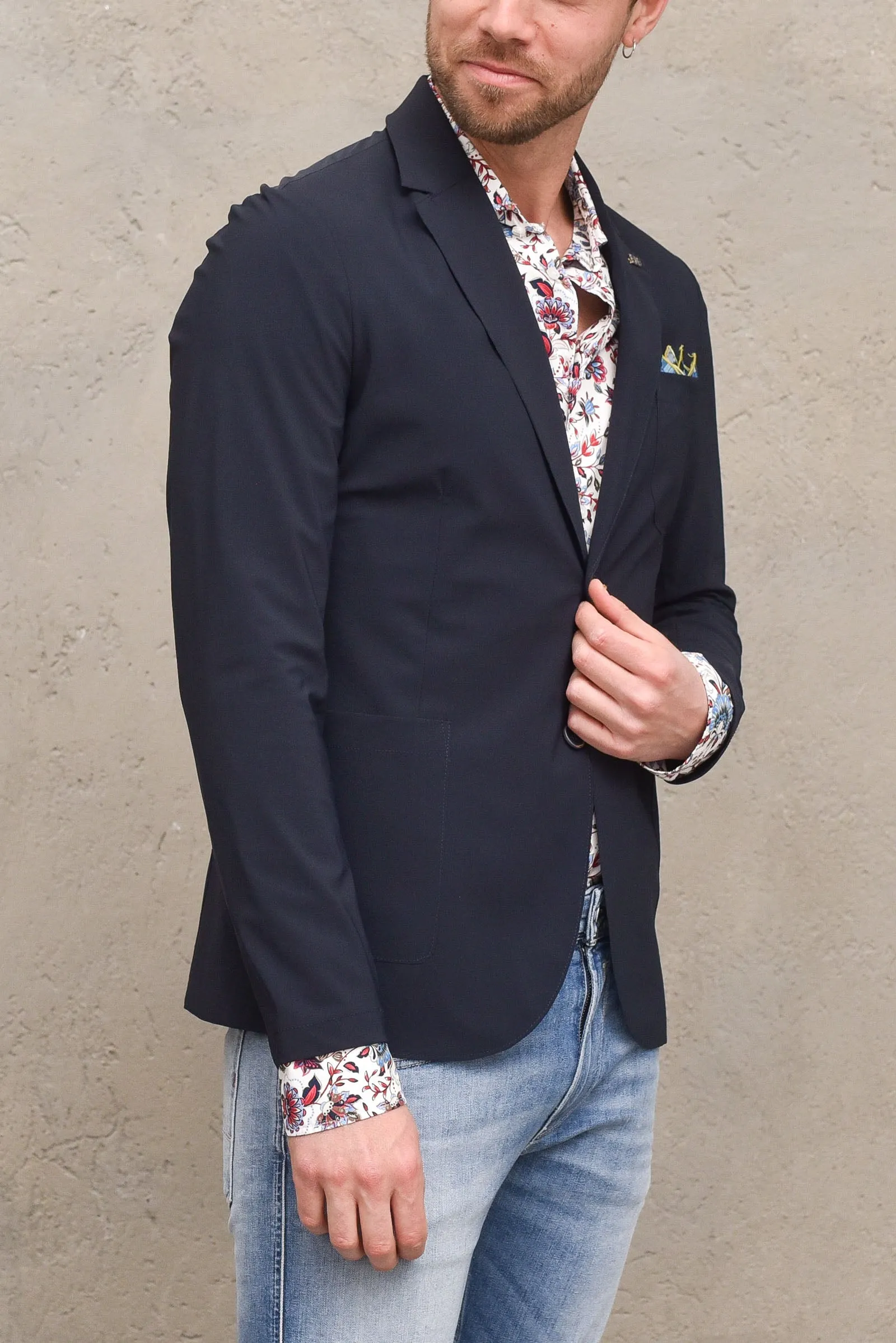 Giacca uomo tessuto tecnico con pochette dark blue. FRICKY438T438BLUE