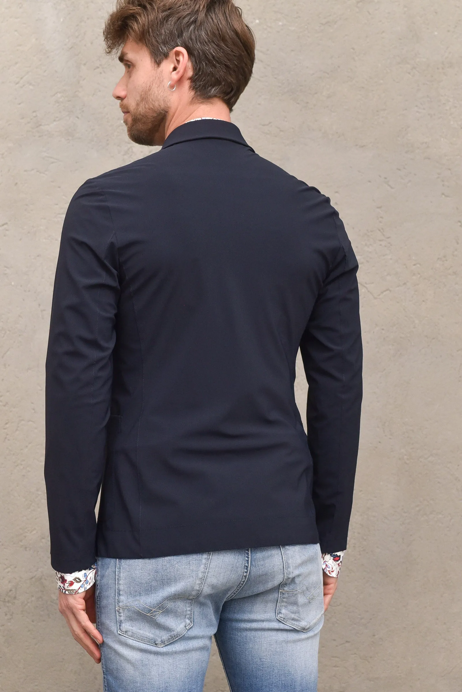 Giacca uomo tessuto tecnico con pochette dark blue. FRICKY438T438BLUE