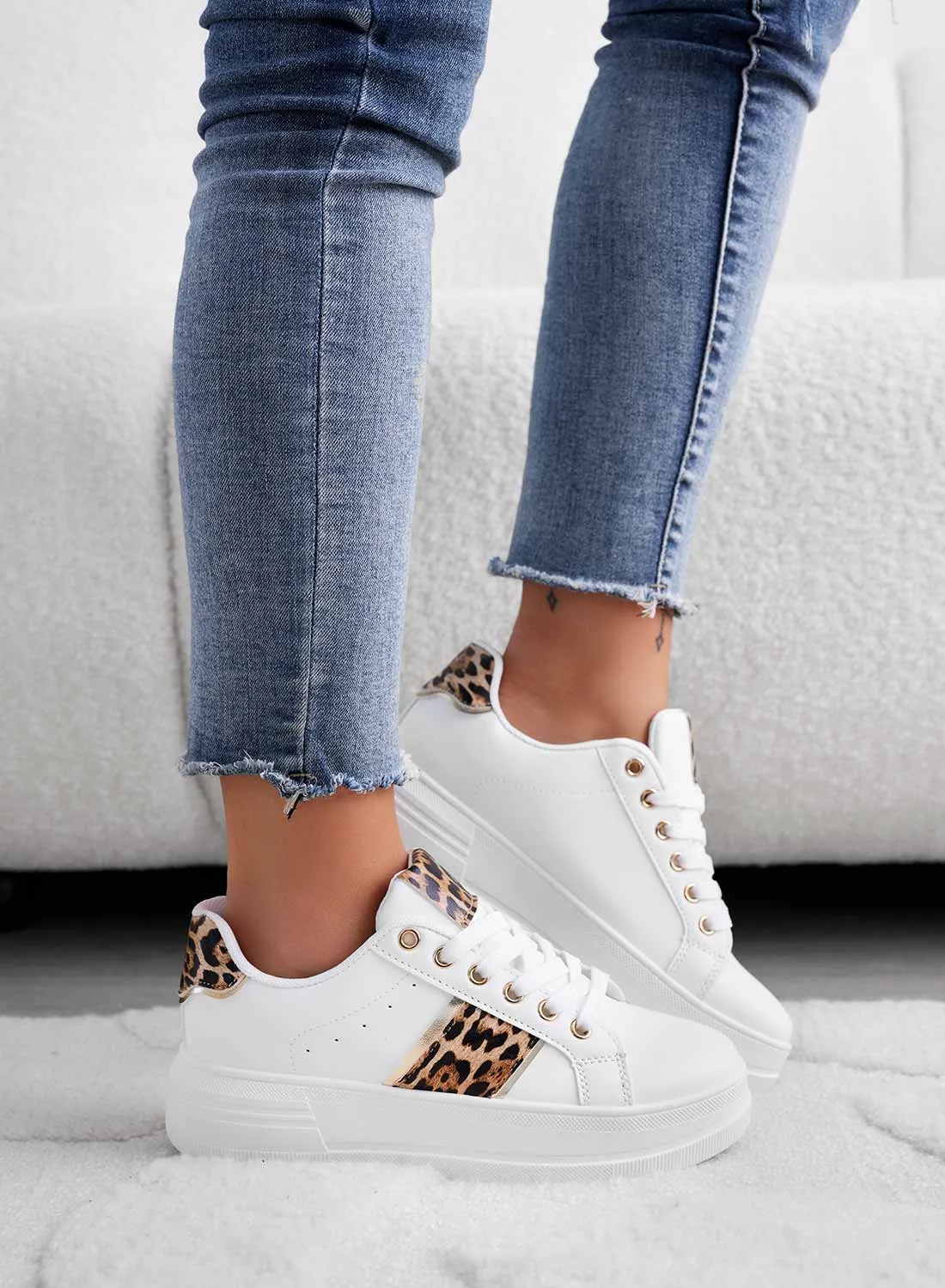 GWENDA - Sneakers bianche con inserti maculati