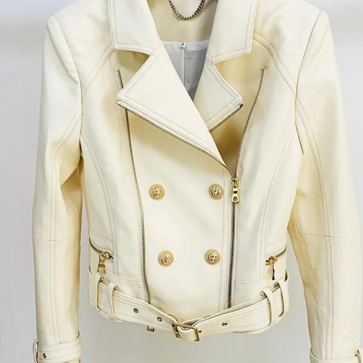 High Street Newest 2022 Fashion Designer Jacket Bottoni Leone da donna Giacca da moto in pelle sintetica da motociclista Finto L