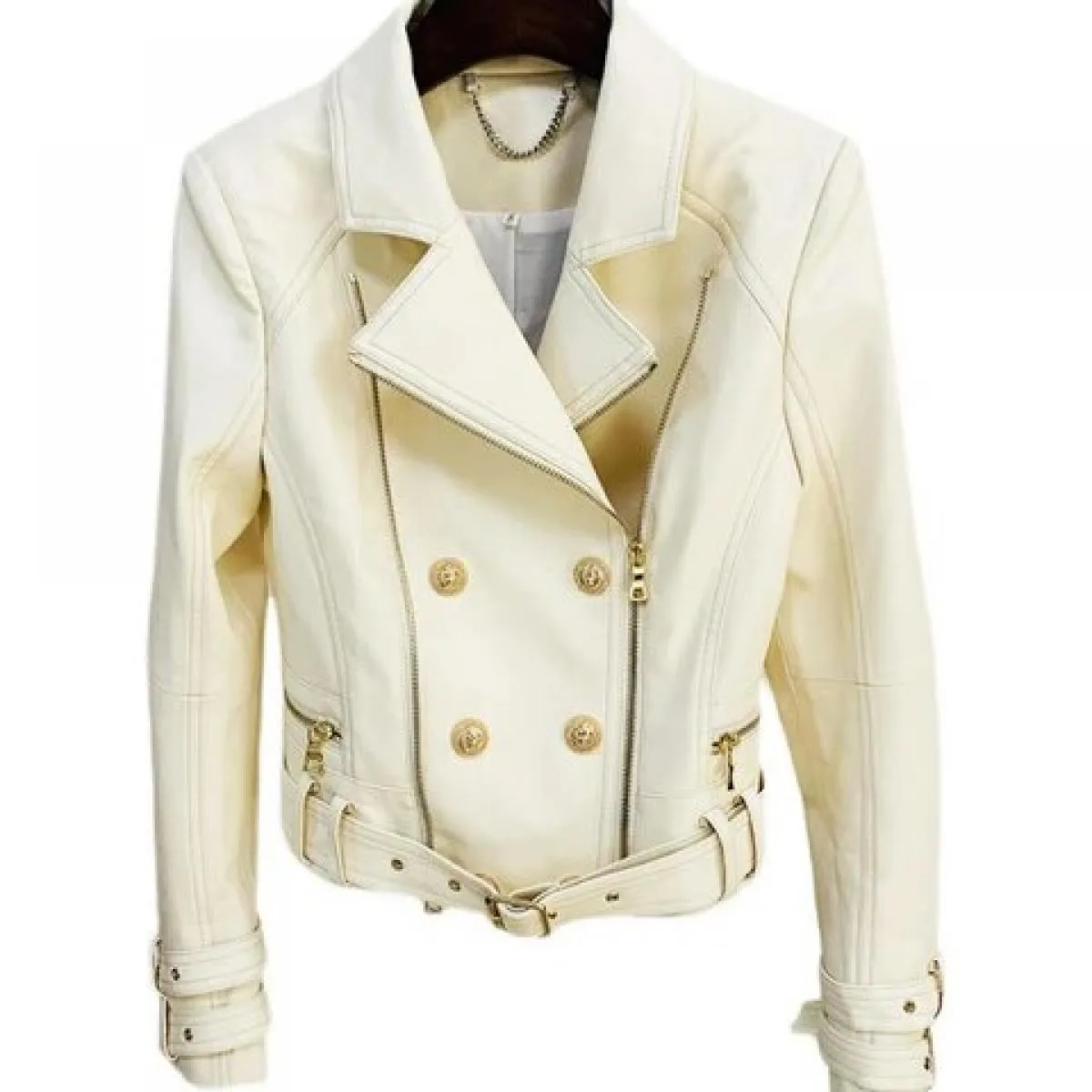 High Street Newest 2022 Fashion Designer Jacket Bottoni Leone da donna Giacca da moto in pelle sintetica da motociclista Finto L