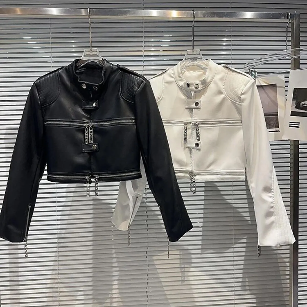 High Street più recente 2023 Autunno Inverno Designer Fashion Women' Zipper Standing Beck Giacca in pelle da motociclista