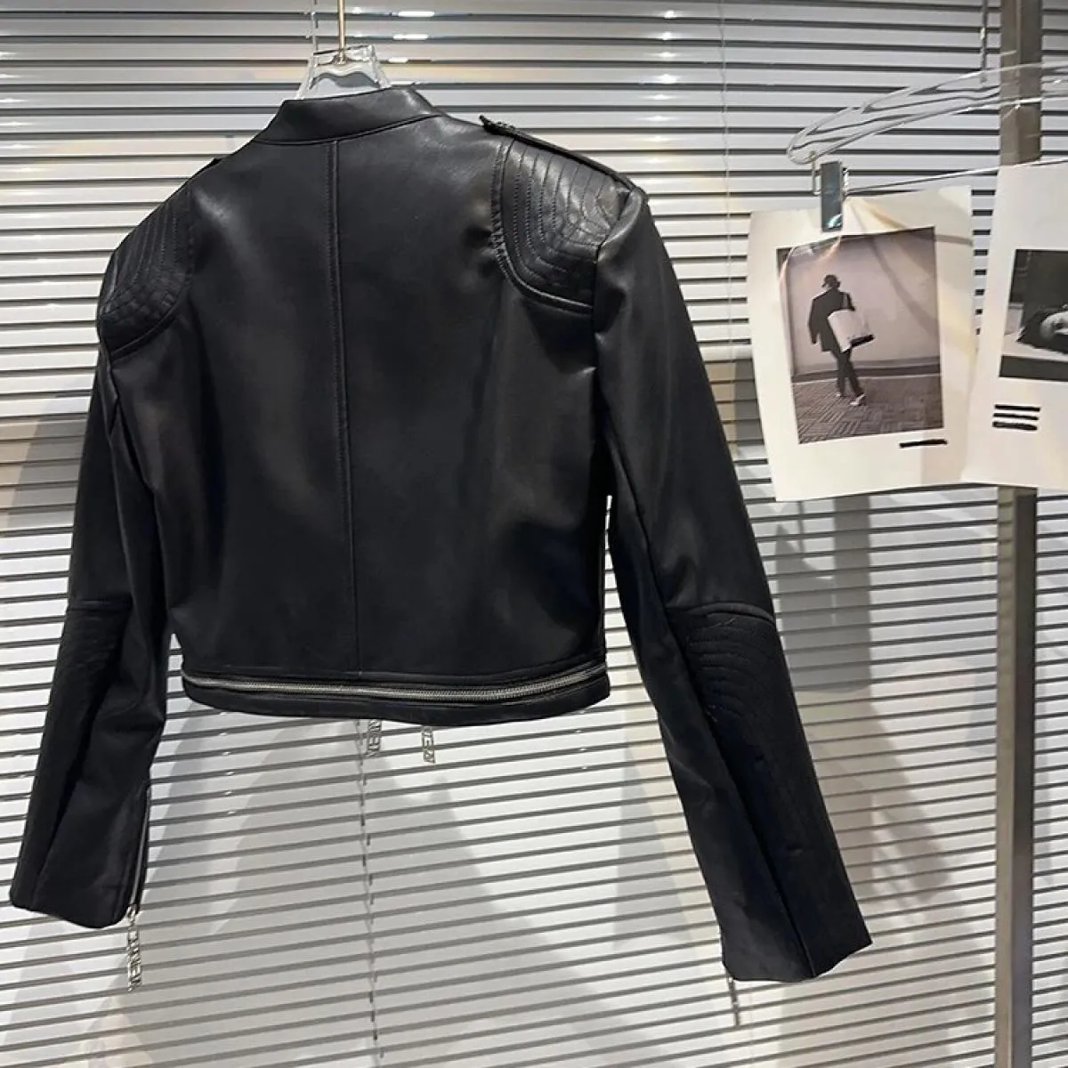 High Street più recente 2023 Autunno Inverno Designer Fashion Women' Zipper Standing Beck Giacca in pelle da motociclista