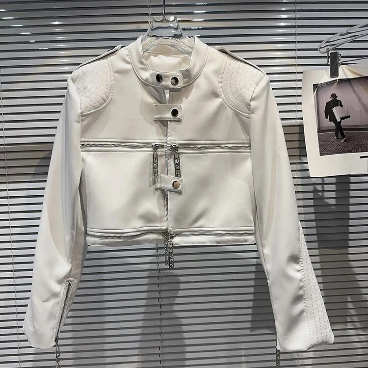 High Street più recente 2023 Autunno Inverno Designer Fashion Women' Zipper Standing Beck Giacca in pelle da motociclista