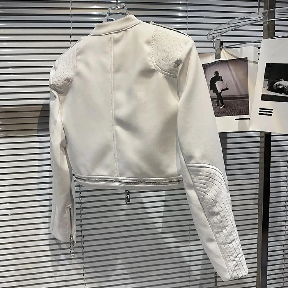High Street più recente 2023 Autunno Inverno Designer Fashion Women' Zipper Standing Beck Giacca in pelle da motociclista