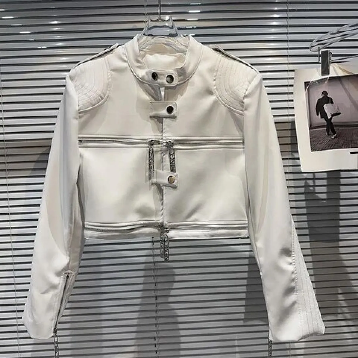 High Street più recente 2023 Autunno Inverno Designer Fashion Women' Zipper Standing Beck Giacca in pelle da motociclista